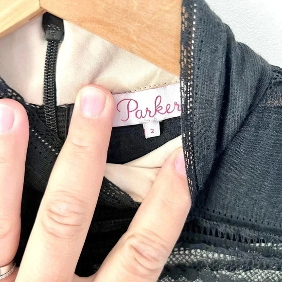 Parker Nadia Black Lace Long Sleeve Ruffle Cuff Mini Dress Size 2 - Picture 8 of 13